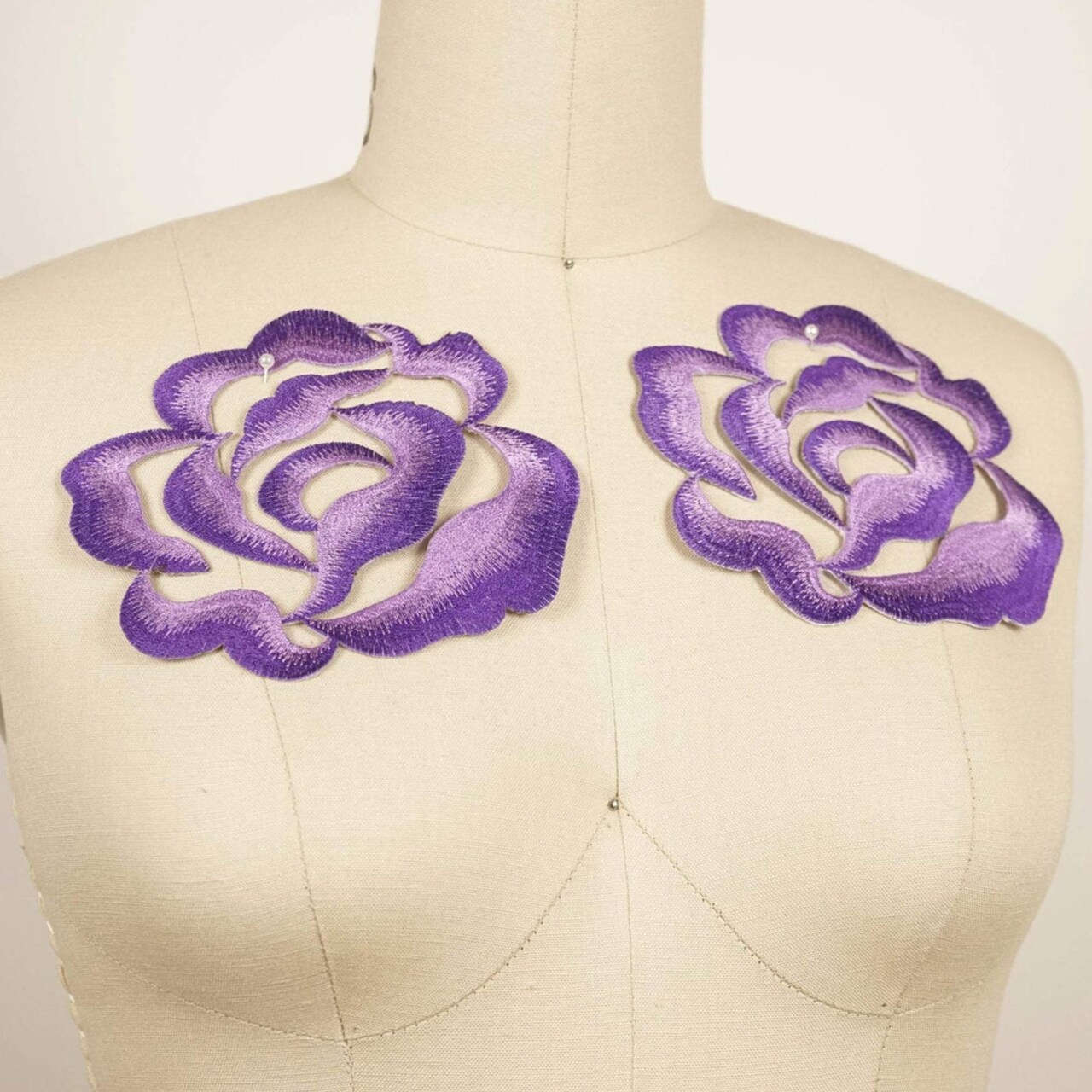 2 Violet Purple Embroidered Flower Patches Iron On Applique for Clothing